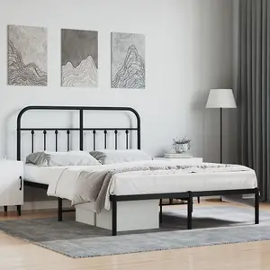 Berkfield Metal Bed Frame with Headboard Black 150x200 cm