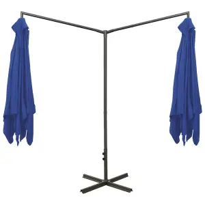 Berkfield Double Parasol with Steel Pole Azure Blue 600x300 cm