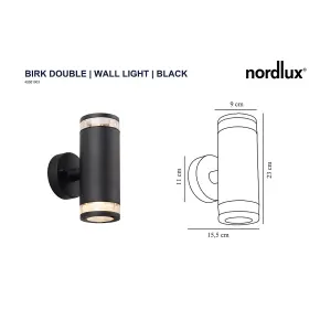 Nordlux Birk Double Outdoor Patio Terrace Garden Wall Light In Black (Height) 23.5cm