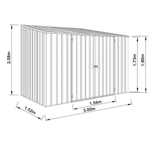 Absco Space Saver Pent Eucalyptus Metal Garden Storage Shed 3m x 1.52m (10ft x 5ft)