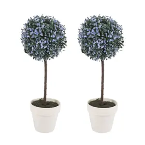 URBNLIVING 27cm Height Decorative Artificial Outdoor Ball Blue Plant Tree Pot Colour Medium Set of 2