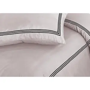 My Home Store Junco Microfiber 3 Piece Luxury Bratta Stitch Duvet Cover Sets With Pillowcase Cream/Black / Super King - 2 Standard Pillowcases