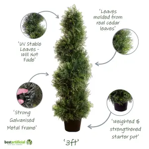 Pair of Best Artificial 3ft - 90cm Green Cedar Spiral Topiary Tree - Suitable for Outdoor Use - Weather & Fade Resistant