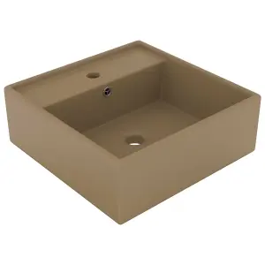 Berkfield Luxury Basin Overflow Square Matt Cream 41x41 cm Ceramic