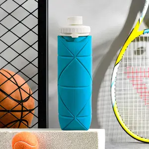 Blue Collapsible 600ml Silicone Water Bottle