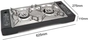 Camping Gas Stove 2-Burner Cooktop - Strong & Durable Portable Gas Range with Intake Grill, Aluminium Alloy Fire Cover