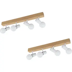 2 PACK 4 Spot Wall Flush Ceiling Light Colour Brown White Shade E27 4x60W