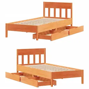 Berkfield Bed Frame without Mattress Wax Brown 90x200 cm Solid Wood Pine