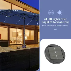 Costway 4.5m Double-Sided Patio Parasol with Stand Outdoor Twin Market Umbrella w/ Solar LED Lights