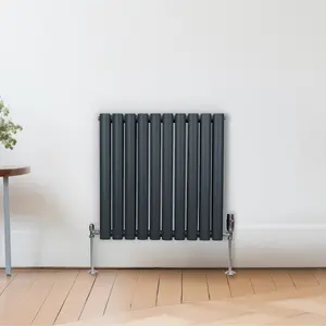 Oval Column Radiator & Valves - 600mm x 600mm - Anthracite Grey