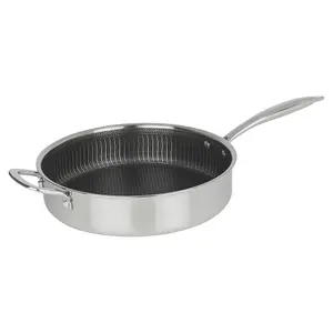 Hextec 28cm Diameter Non Stick Stainless Steel Induction Deep Frying Pan with Lid Kitchen Cookware