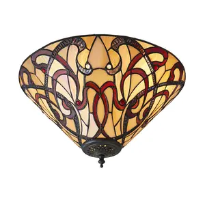 Tiffany Glass Flush Ceiling Light - Dimmable LED Lamp - 2 x 60W E27 GLS Required