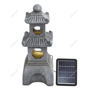 Grey LED Multi-layer Pagoda Resin Garden Fountain Water Feature with Solar Panel