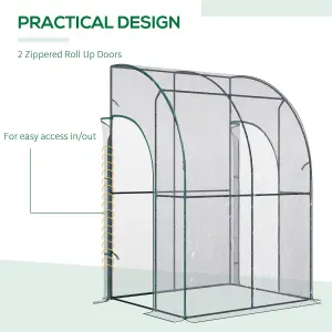 Outsunny 143 x 118 x 212cm Walk-In Lean to Wall Tunnel PVC Greenhouse with Doors