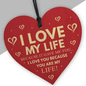 Red Ocean Valentines Day Gift Love My Life Anniversary Gift Wooden Heart I Love You Gift Plaque Husband Wife Gifts