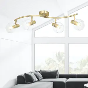 First Choice Lighting Set of 2 Naomi Brushed Brass with Clear Glass 4 Light Ceiling Spotlights