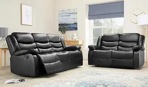 Roma Leather Recliner 3 & 2 Seater Sofa Set Black