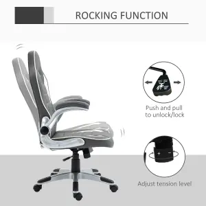 Vinsetto Home Office Chair Racing Gaming, Height Adjustable Rolling Swivel With Tilt Function PU Leather, Grey