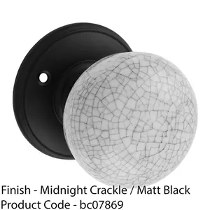 Pair Porcelain Mushroom Mortice Interior Door Knob Midnight Crackle & Matt Black