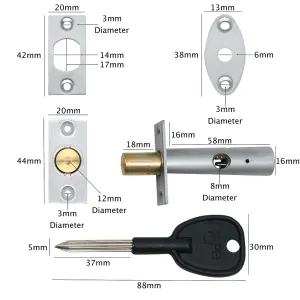 EAI - Rack Bolt - 61mm / 28mm Backset - Satin Chrome Plated - Pack Of 2 Bolts, 2 Keys