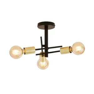 Litecraft Sparro Black 3 Arm Semi-Flush Ceiling Light