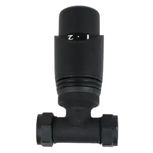 Tower Thermostatic Radiator Valve with Lockshield Straight Black 10-15mm Liquid Sensor