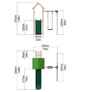 Rebo Adventure Wooden Climbing Frame, Swing Set and Slide - Rushmore Green