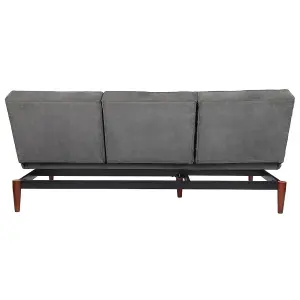 Grey 3 Seater Faux Suede Sofa Bed Convertible Chaise Lounge Couch with Wood Legs