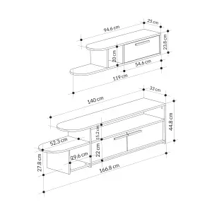 Decortie Lyra Modern TV Unit White Oak Effect with Storage and Wall Shelf 167cm