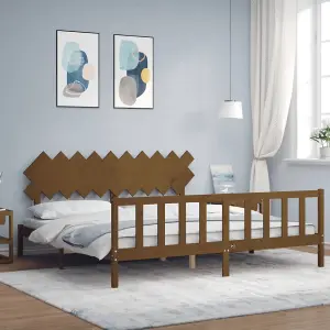 Berkfield Bed Frame with Headboard Honey Brown 200x200 cm Solid Wood