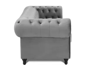 Chesterfield Pleat Velvet Fabric 3 Seater Sofa, Grey