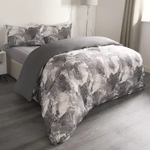 Marble Duvet Cover Set Quilt Bedding Reversible, Grey/White - King