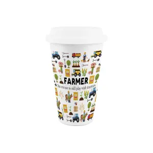 Farmer Ceramic Travel Mug - Novelty Flask Gifts for Farm Workers - Double-Walled Insulated Hot/Cold Drinks Cup Present