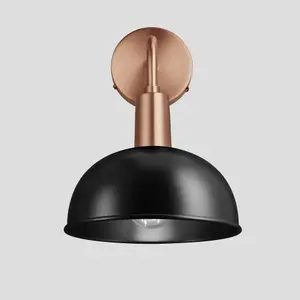 Industville Sleek Dome Wall Light, 8 Inch, Black, Copper Holder