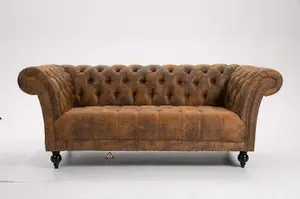 Brown 2 Seater Handmade Pu- Leather Chesterfield Sofa Armchair settee