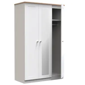 Sussex Ready assembled Traditional White & oak effect Tall Triple Wardrobe With 1 mirror door (H)1970mm (W)1110mm (D)530mm