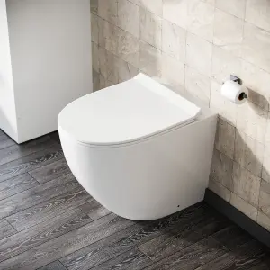 Nes Home Modern Back To Wall Toilet WC Rimless Designed Pan and Soft Close Seat White