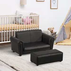 HOMCOM Kids Sofa 2 Seater Childrens Armchair Furniture Bedroom Playroom- Black