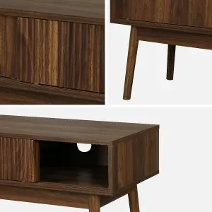 sweeek. 115cm grooved wood detail TV stand Linear Dark wood colour 115x40x48 cm