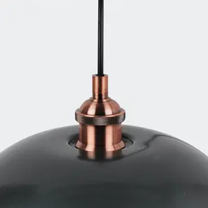 First Choice Lighting Pair of Industrial Nickel with Copper Detail Dome Pendants