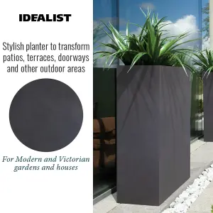 IDEALIST™ 92cm Tall Garden Trough, Dark Grey Reinforced Stone Rectangular Planter, Outdoor Large Plant Pot H92 L80 W30 cm, 227L