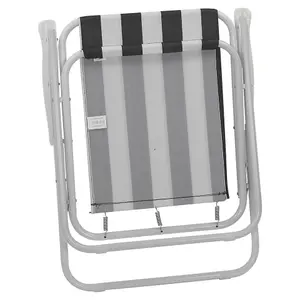 URBNLIVING 76cm Height 2pcs Black & White Stripe Garden Patio Metal Folding Chairs Camping Beach Picnic Outdoor Seats