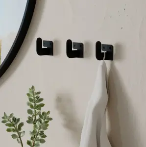 Decortie Luxa Modern Metal Set of 3 Hangers, Wall Mounted Coat Hooks, Waterproof Material, Unique Design, Black