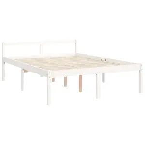 Berkfield Bed Frame with Headboard White King Size Solid Wood