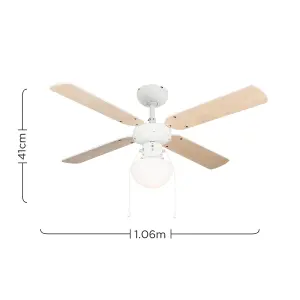 ValueLights White 42" Modern Ceiling Fan With Light And Beech White Reversible Blades