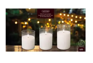 3 Glass LED Candles With Timer Warm White Candle Lights Realistic 10cm Wide