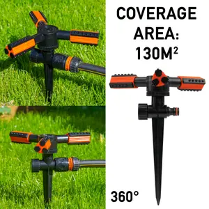 Garden lawn tri-arm adjustable irrigation sprinkler on spike