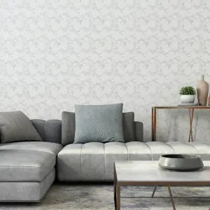 Hoopla Walls Grey Paisley Smooth Matt Wallpaper