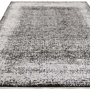 Silver Black Abstract Bordered Modern Rug Easy to clean Living Room and Bedroom-160cm X 230cm