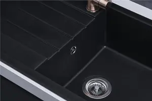 Liquida CU10BL 1.0 Bowl Composite Reversible Inset Black Kitchen Sink With Waste